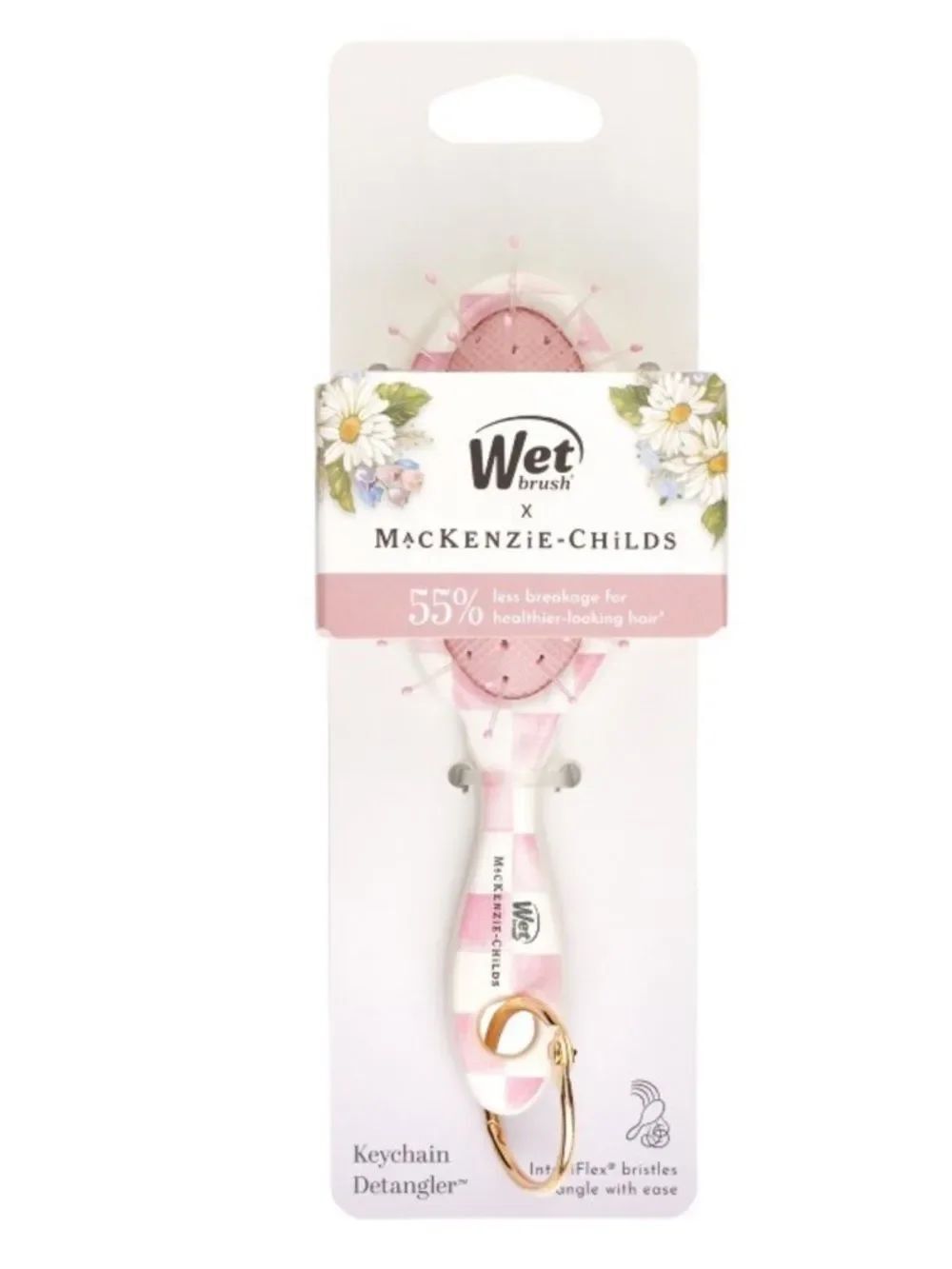 Wet brush x Mackenzie-Childs Keychain Detangler Brush White Pink Rosy Check - Picture 10 of 16